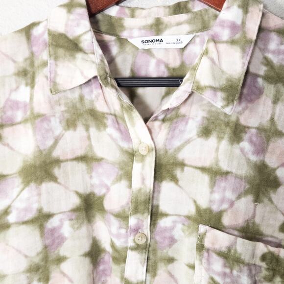 Sonoma Cotton Short Sleeve Button Up Shirt XXL Floral Casual Travel - Picture 3 of 9